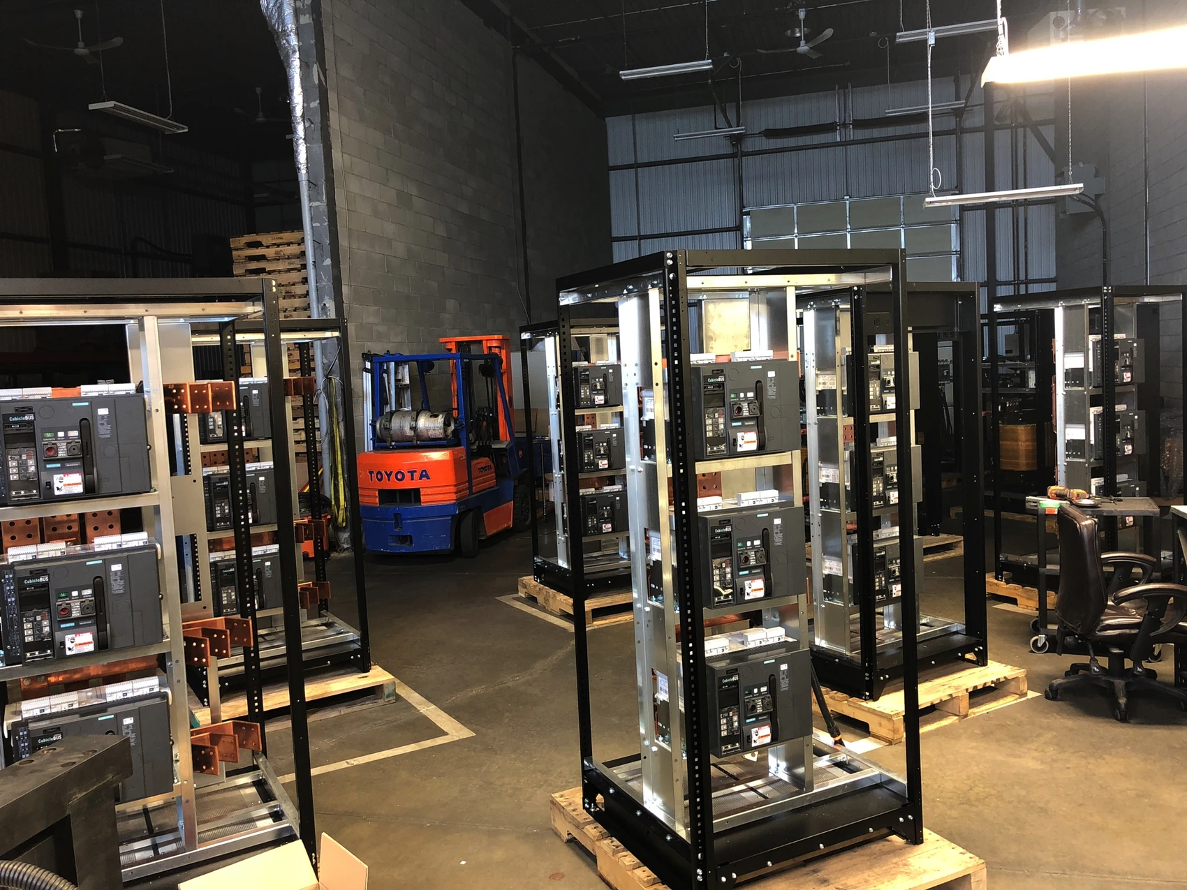 Electrical enclosures being assembled in the POWER-LINEUPS factory